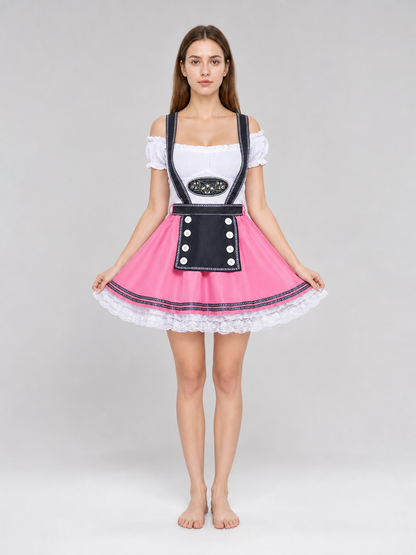 Pink costume dress in dirndl style, M–XXL