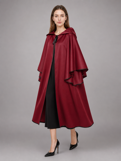 Long Burgundy Hooded Costume Cape