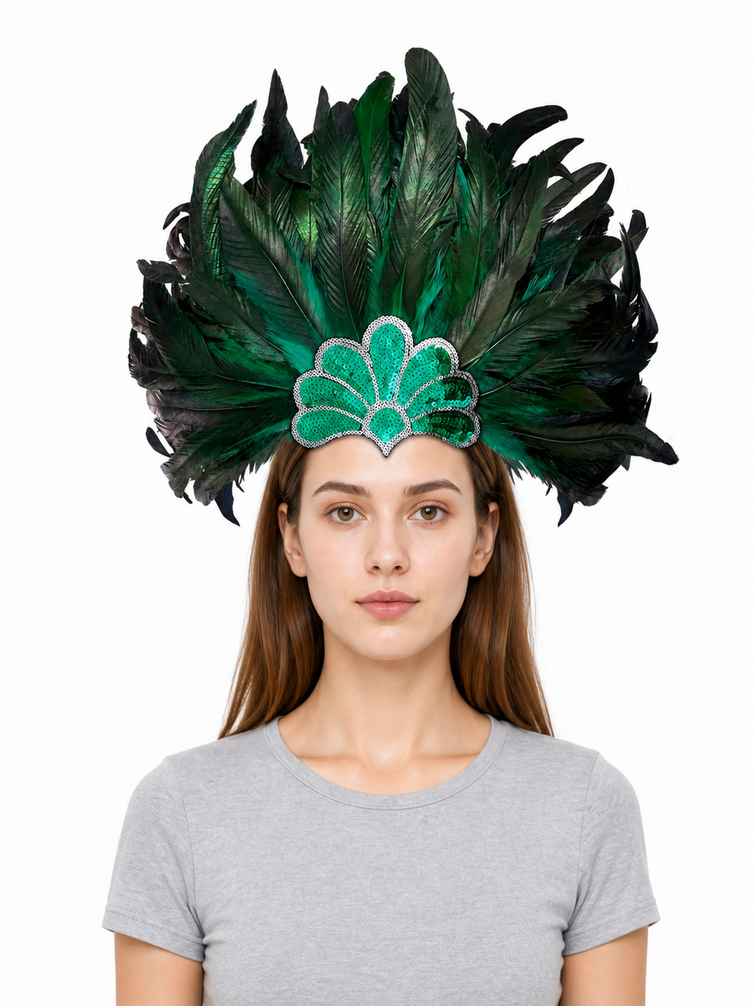 Carnival Headpiece with Green Feathers