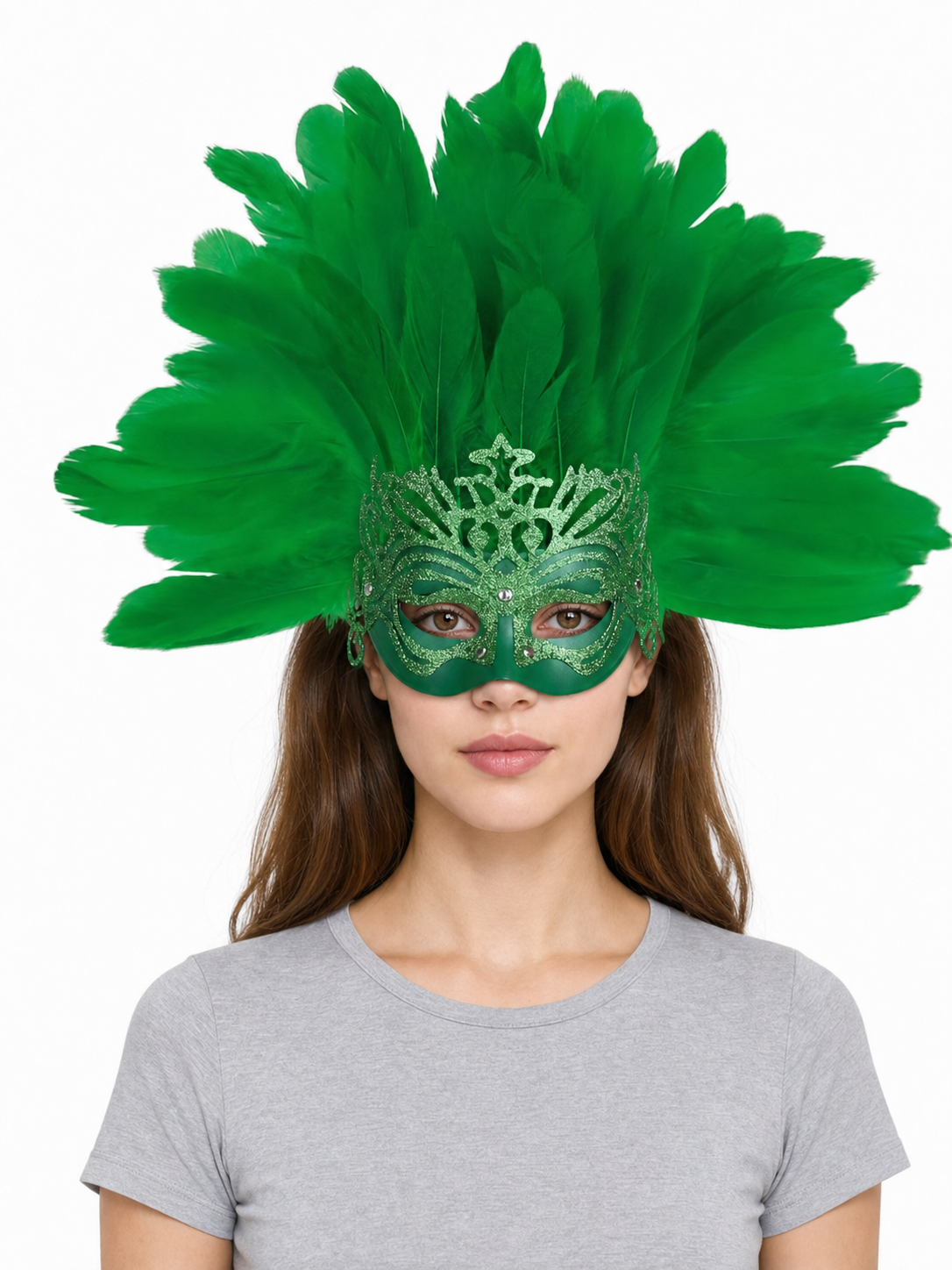 Feathered Headpiece with Mask for Masquerade