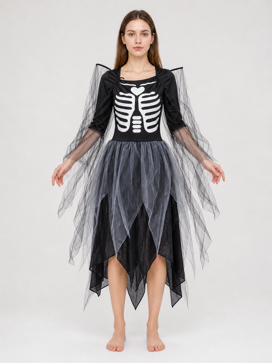 Skeleton costume dress with wings and headpiece