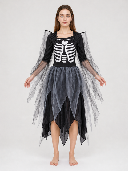 Skeleton costume dress with wings and headpiece