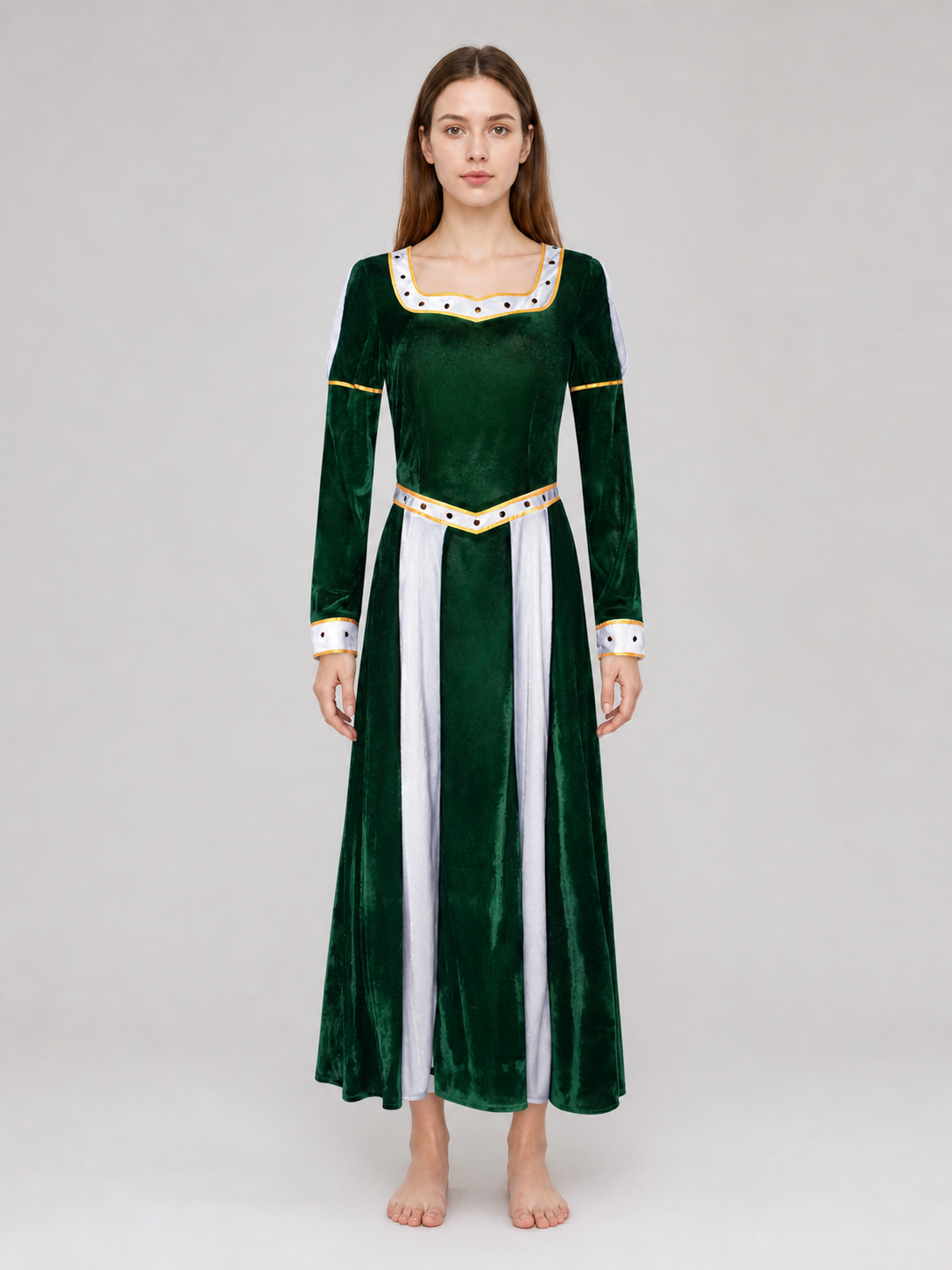 Fiona Cosplay Dress, Green with White Insert