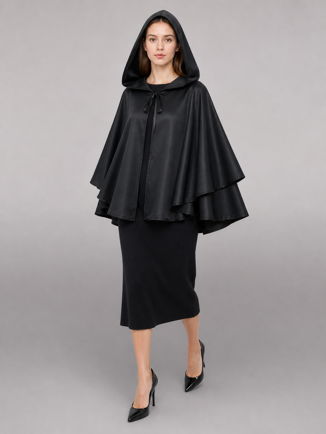 Black Hooded Costume Cloak with Zipper