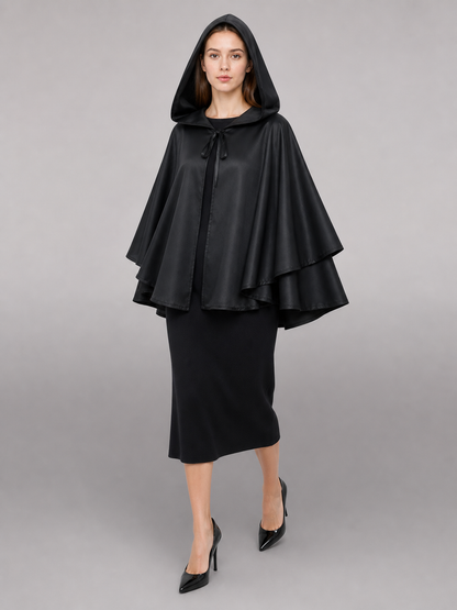 Black Hooded Costume Cloak with Zipper