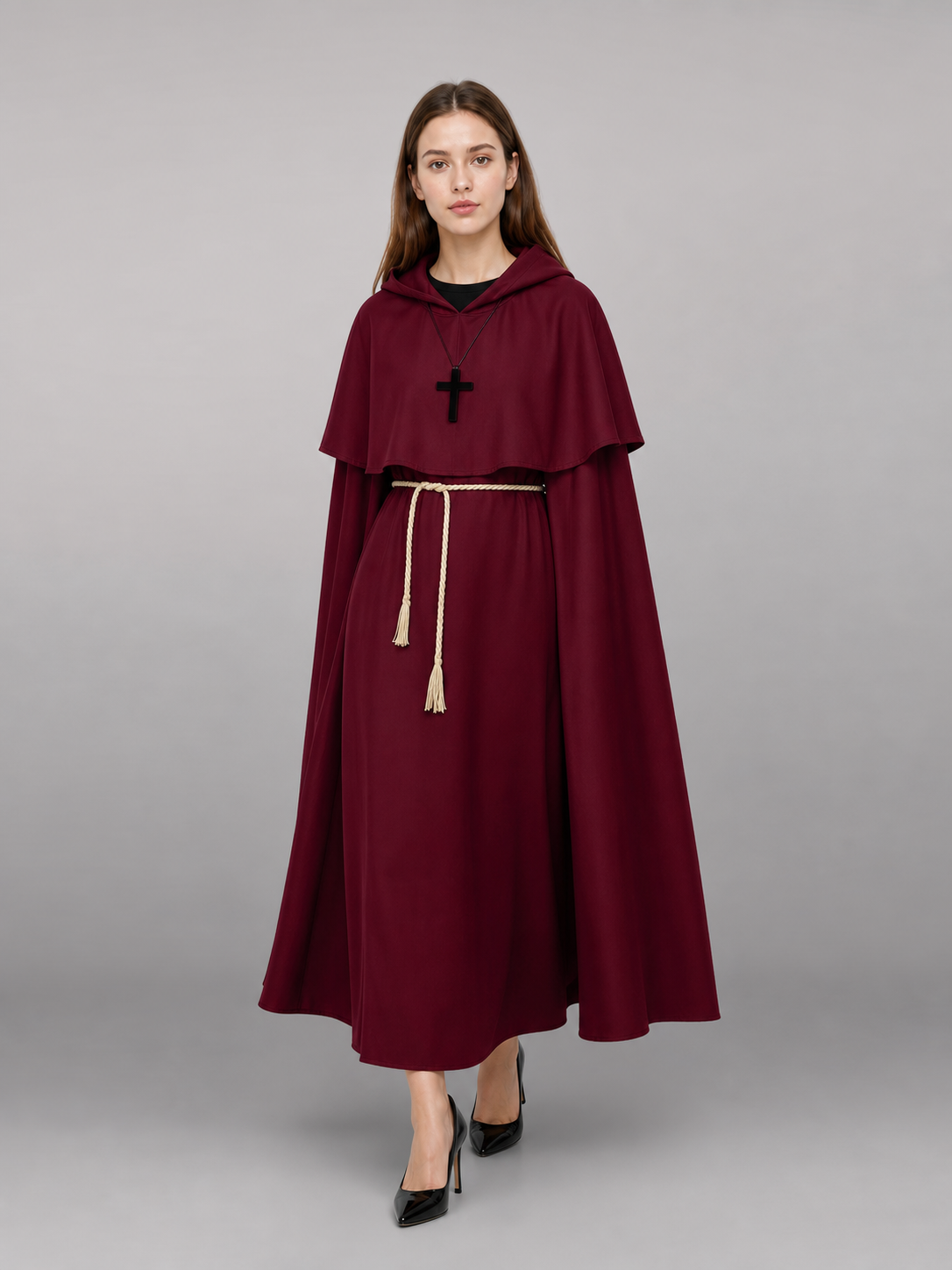 Burgundy Hooded Carnival Cloak for Cosplay