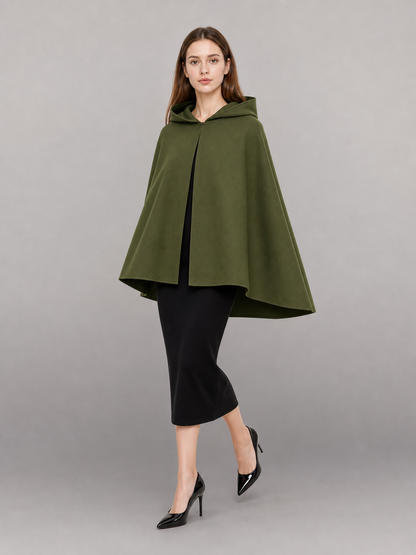 Triangular Hooded Cape, Olive Green