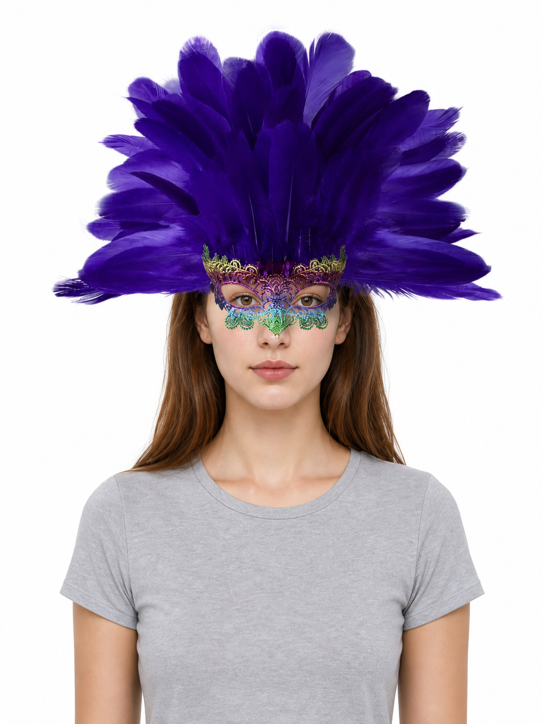 Carnival Headdress with Feathers and Mask