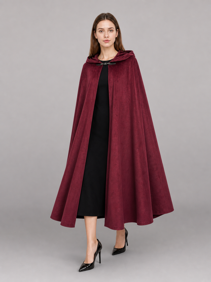Long burgundy carnival cloak with hood