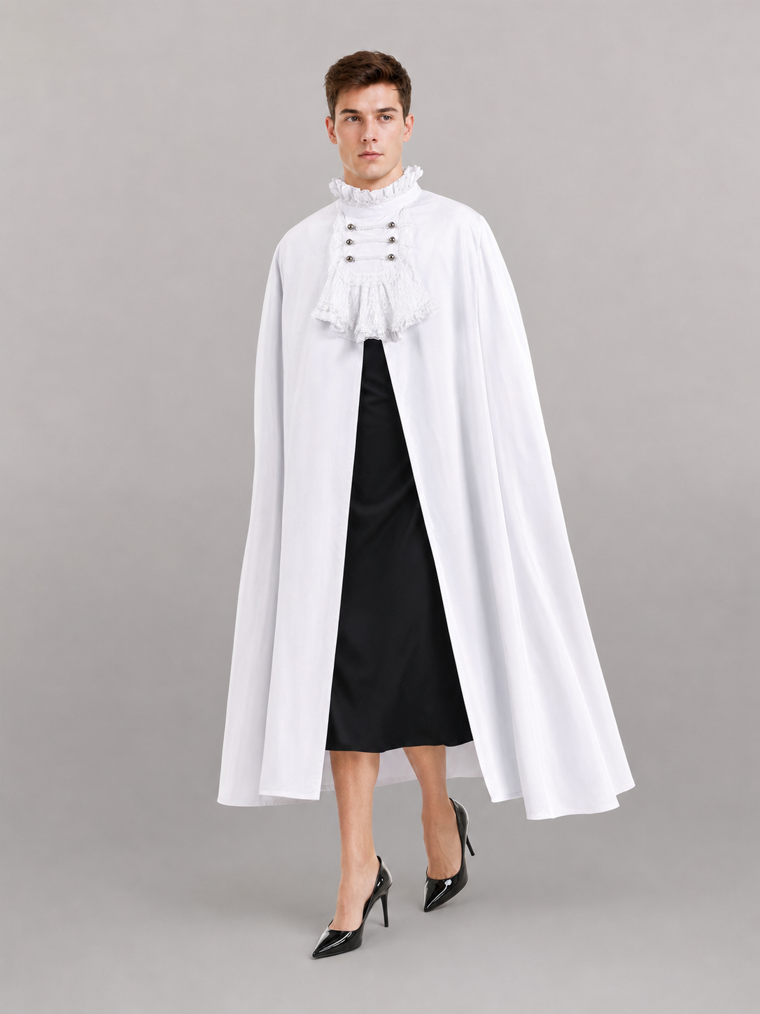 White Shirt with Jabot in Vintage Formal Style
