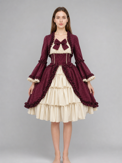 Victorian Gothic Dress with Bow and Ruffles