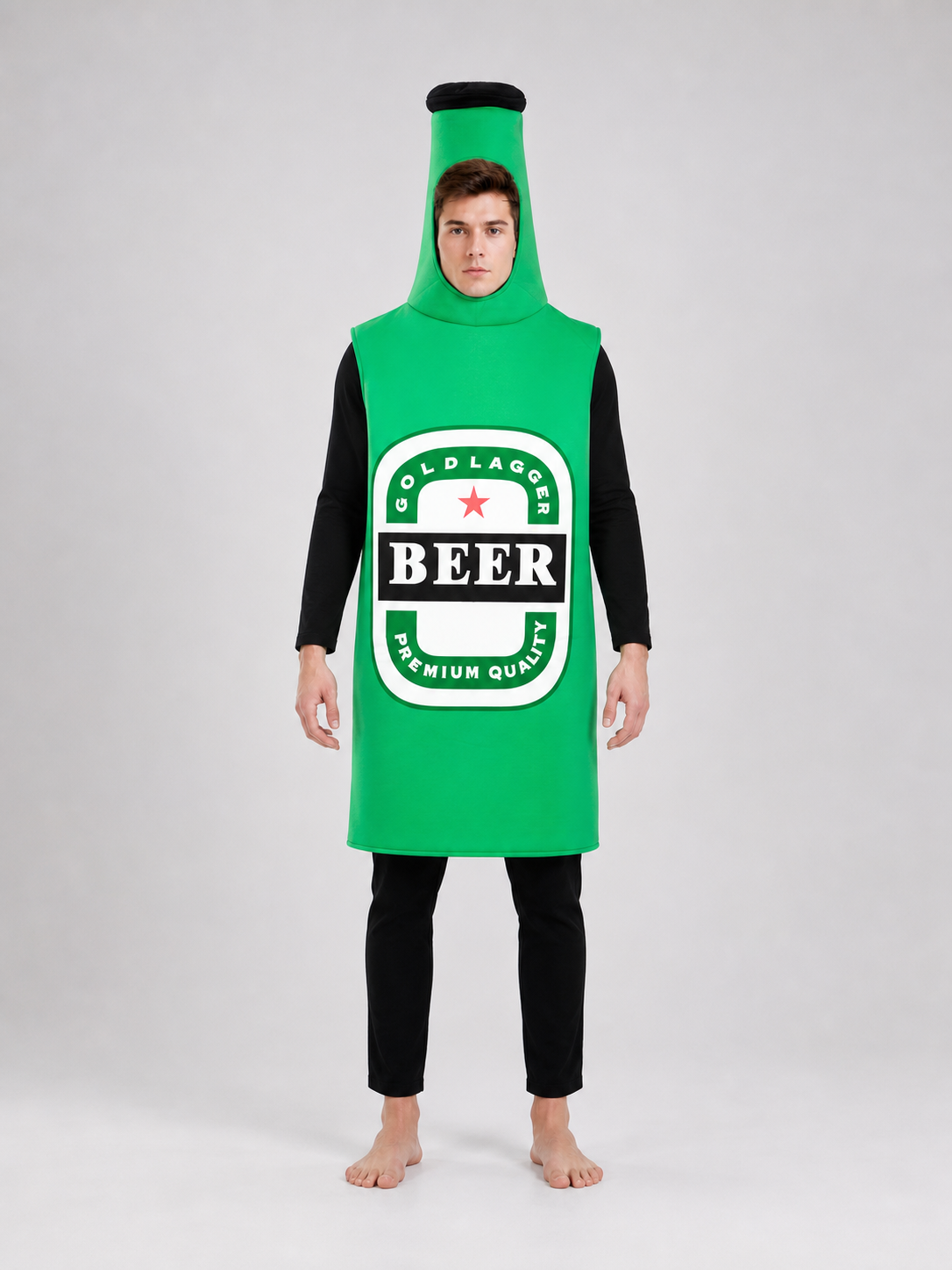 Halloween Beer Bottle Costume with Hood front view