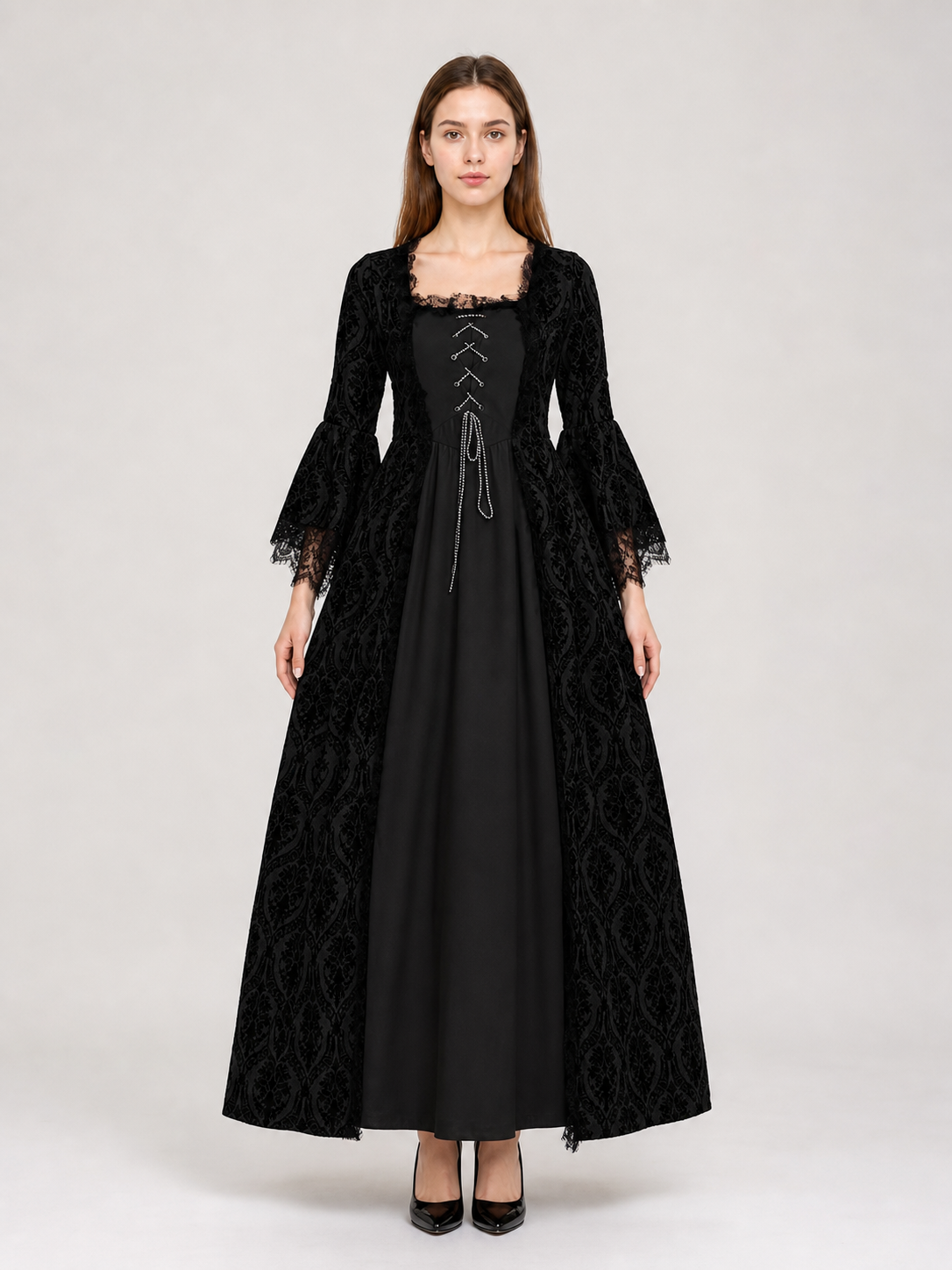 Historical Gothic Floor-Length Dress with Lace