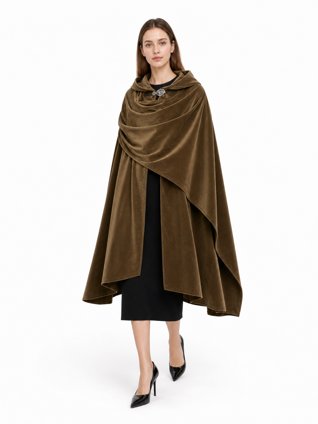Brown hooded medieval costume cloak