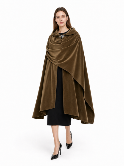 Brown hooded medieval costume cloak