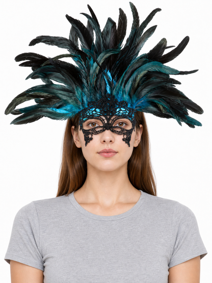 Carnival Feather Headpiece with Mask