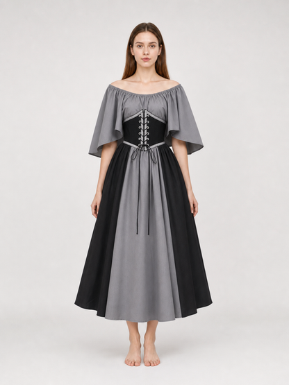 Gothic Dress with Corset, Ruffles, and Lace-Up Detail