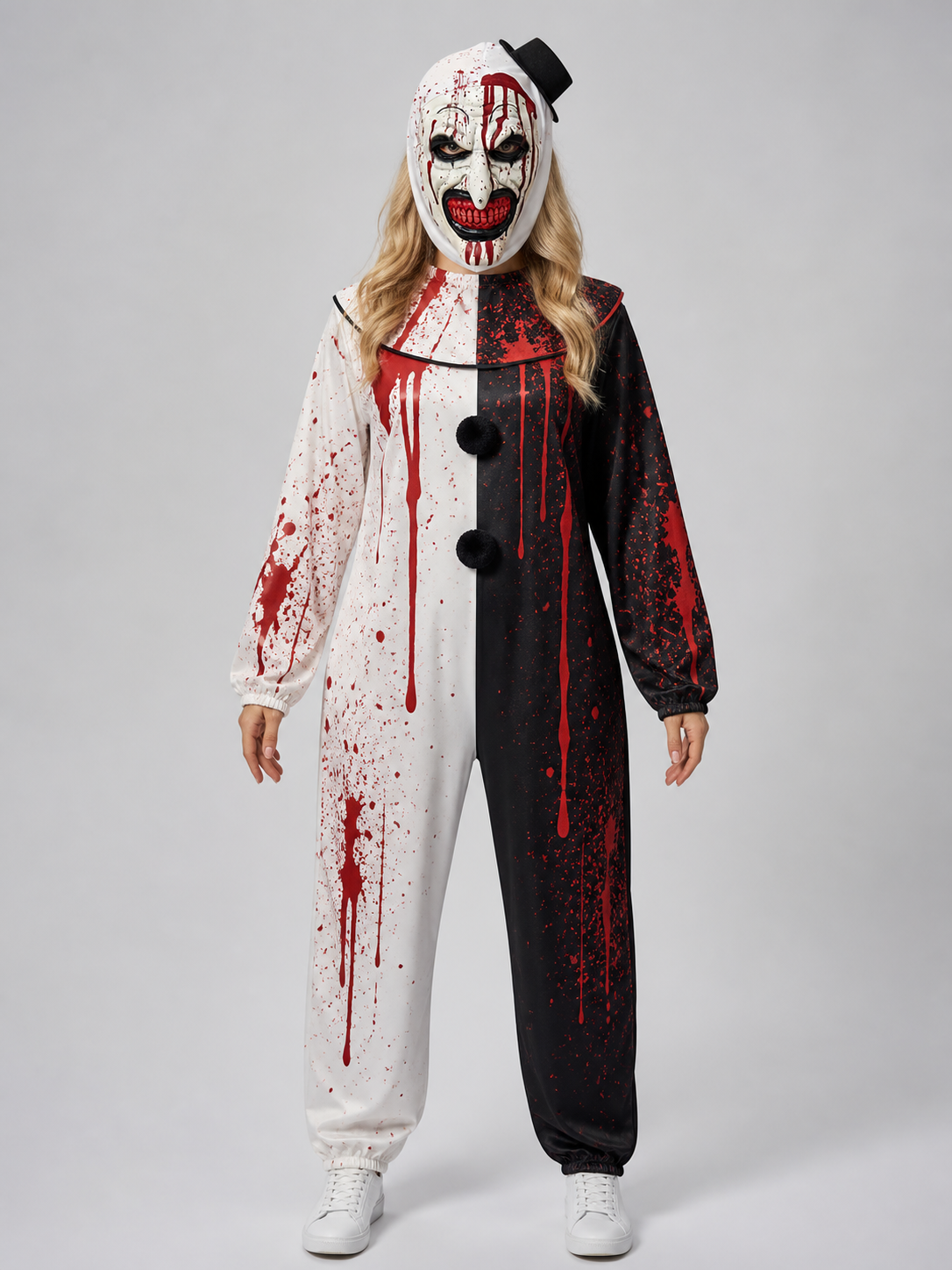 Hooded Clown Mask, Bloody Halloween Makeup