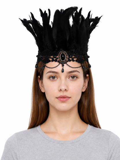 Carnival Feather and Lace Headpiece