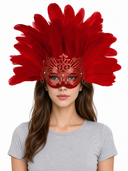 Carnival Feather Headpiece with Mask