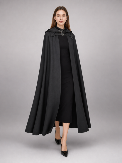 Black Medieval Hooded Costume Cape