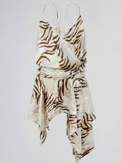 NUTO Asymmetrical Halter Dress with Zebra Print