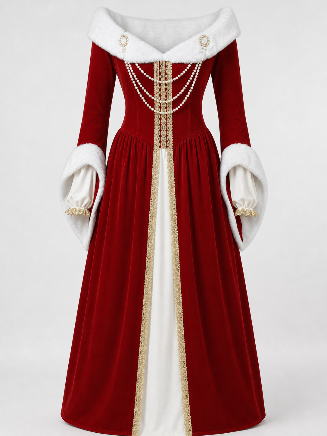 Royal-Style Carnival Dress with Fur Trim