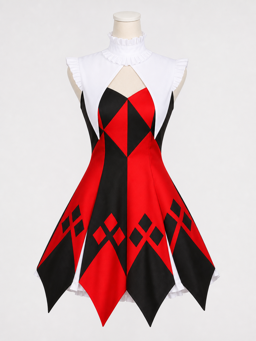 Harlequin cosplay dress with collar and cuffs