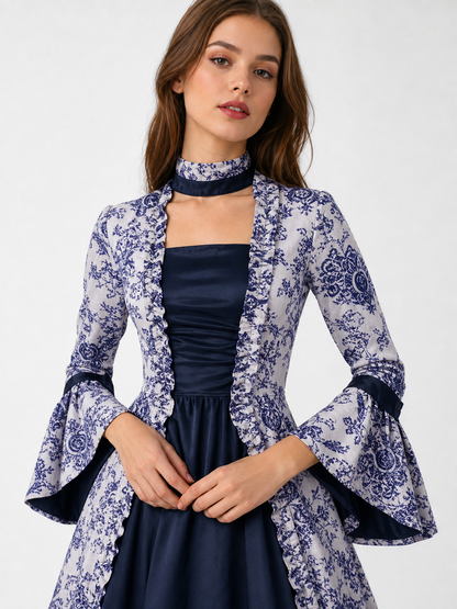 Vintage Printed Dress, Long Sleeves, Flared Silhouette