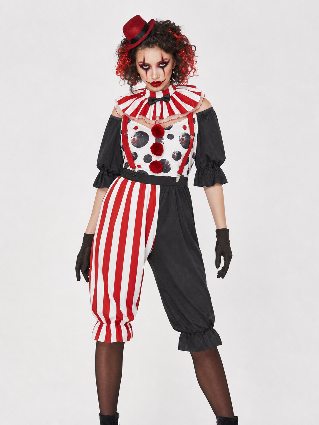 Halloween Clown Costume with Collar and Gloves