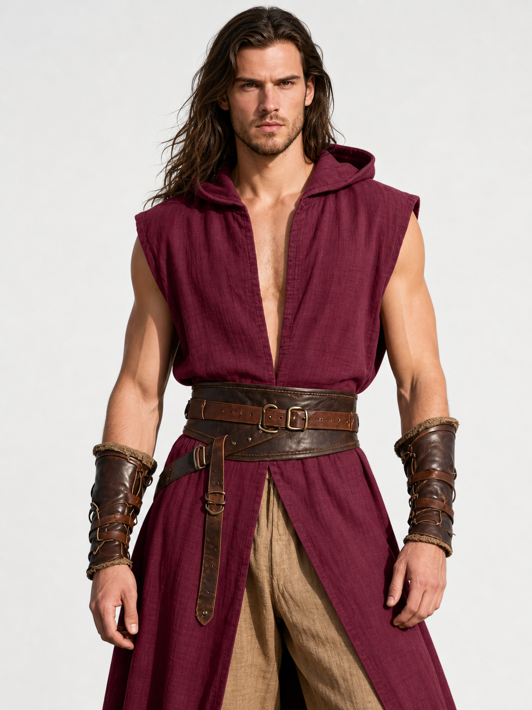 Medieval Hooded Cloak, Wine Red