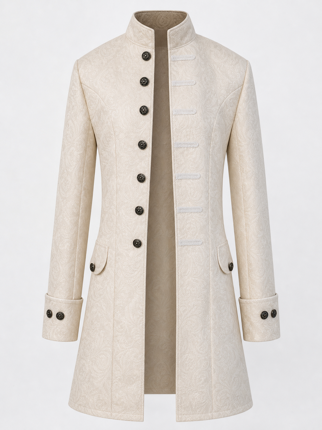 Vintage Jacquard Coat with Stand Collar