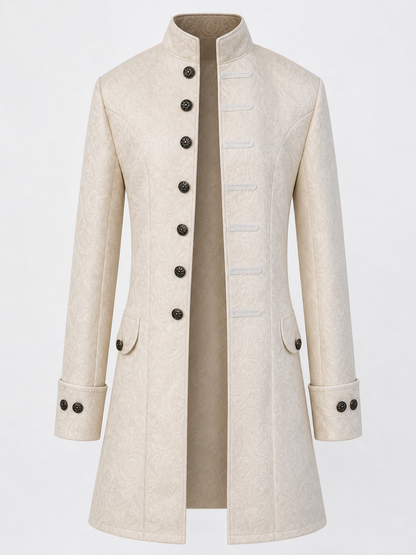 Vintage Jacquard Coat with Stand Collar