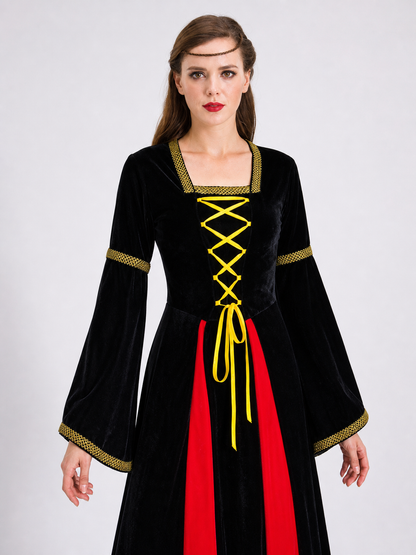 Long Medieval Carnival Dress with Lace-Up Front