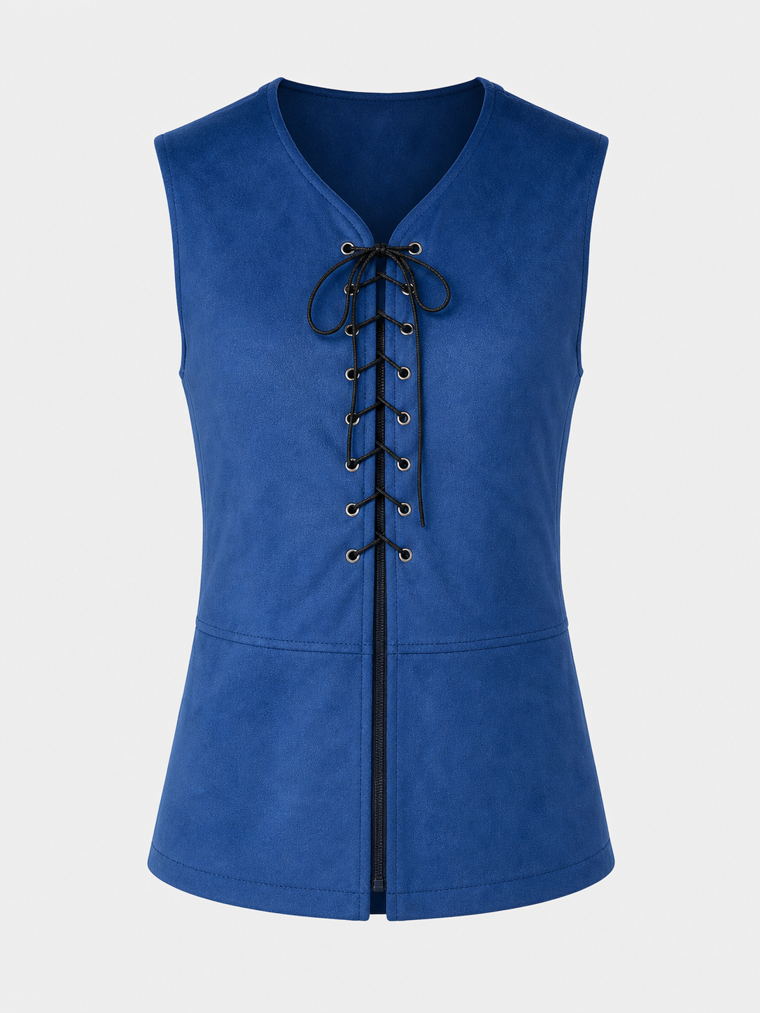 Lace-Up Corset Vest, Dark Blue, with a V-Neck
