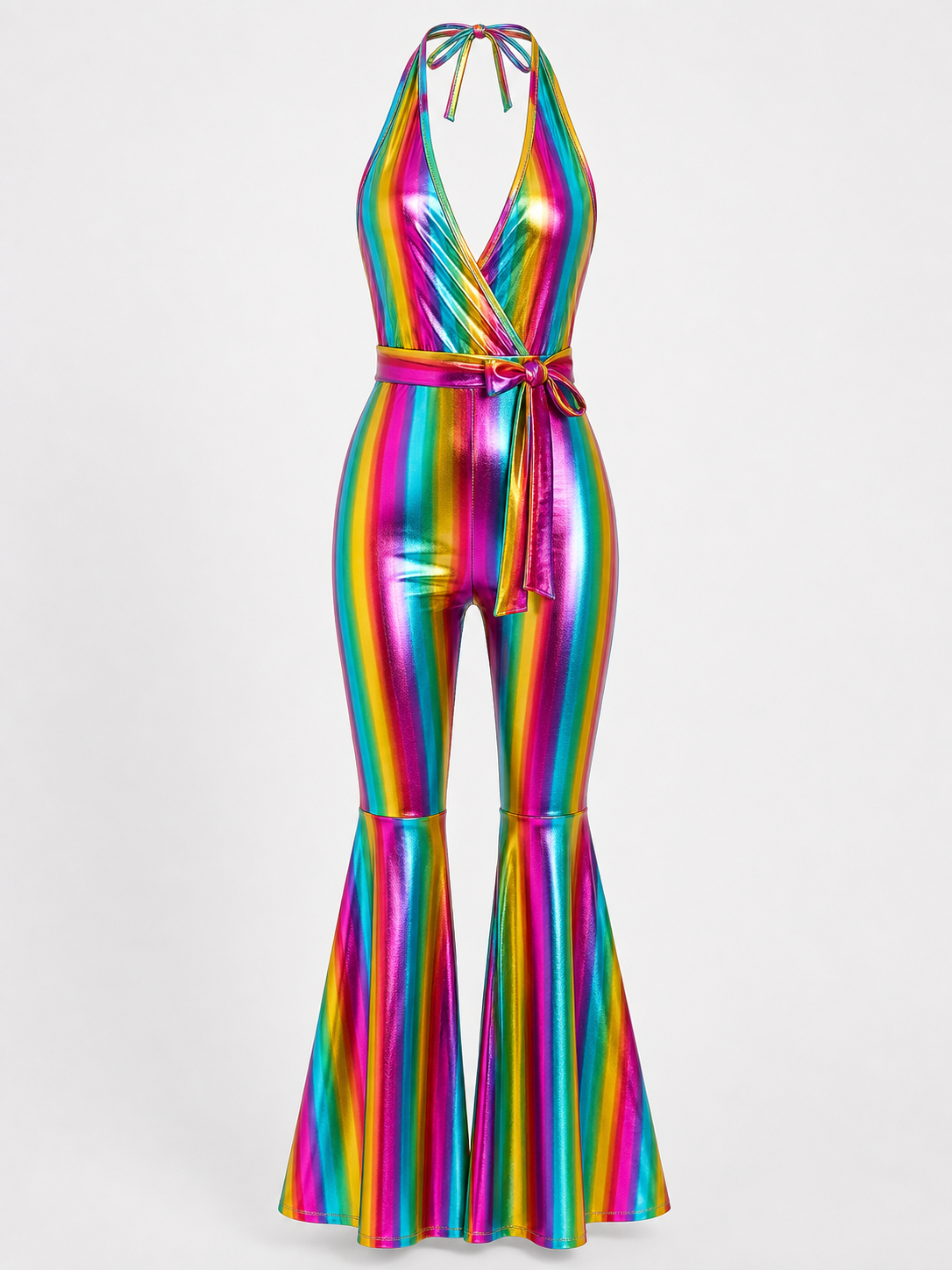 Retro Disco Jumpsuit with Rainbow Stripes