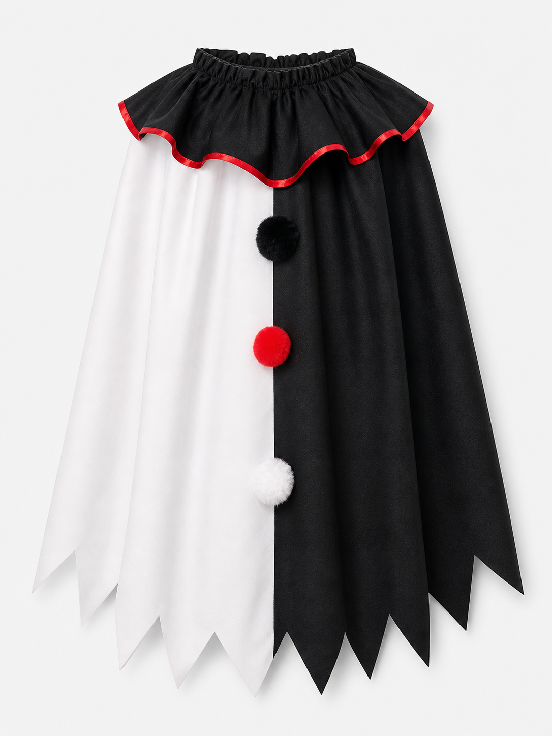 Horror Clown Cape, Black and White with Red Trim