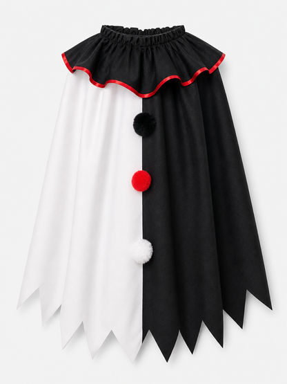 Horror Clown Cape, Black and White with Red Trim