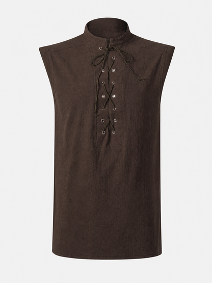 Halloween Sleeveless Lace-Up Vest with Stand Collar