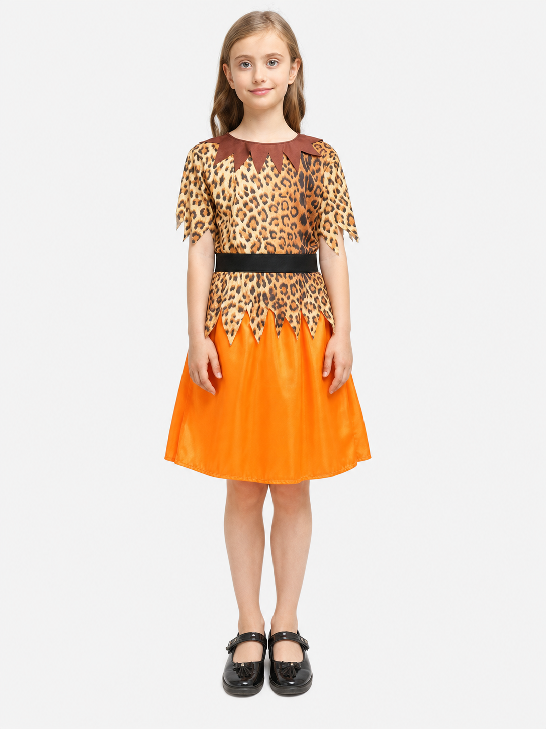 Kids' Caveperson Costume with Leopard-Print Top