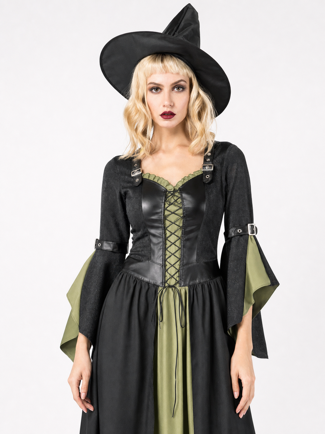 Long Witch Costume Dress for Halloween with Hat