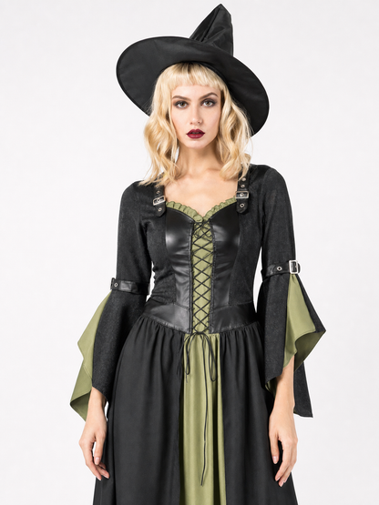 Long Witch Costume Dress for Halloween with Hat