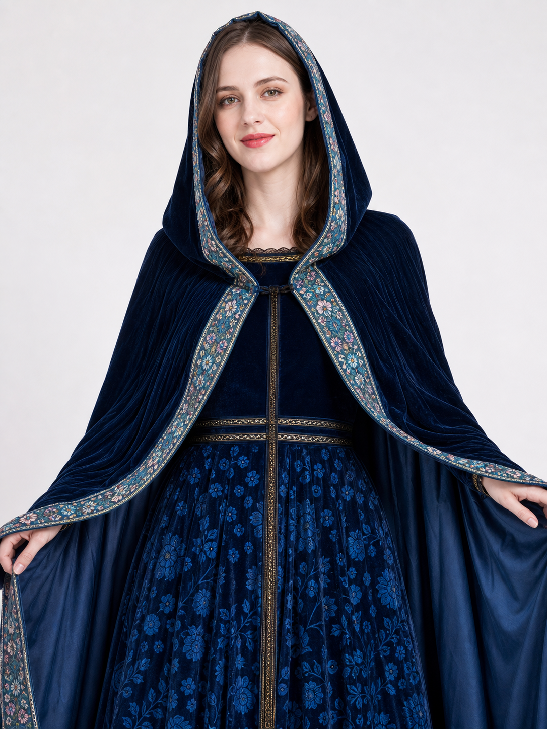 Queen cosplay costume with hood and cape
