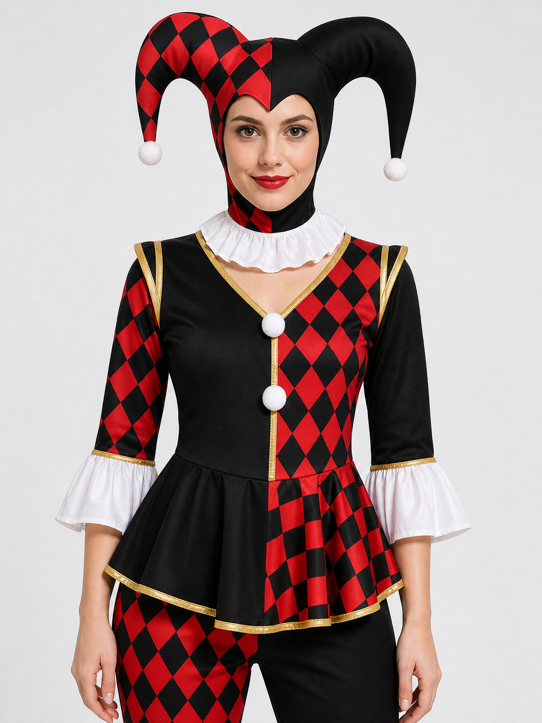 Halloween Harlequin Clown Costume with Hat