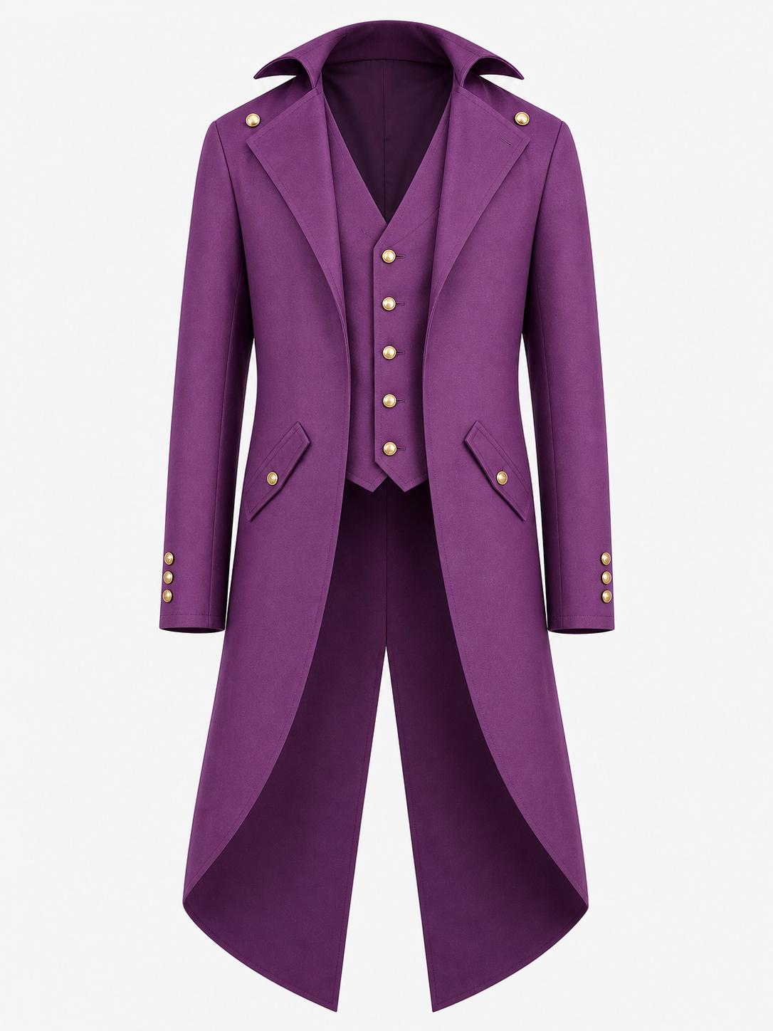 Purple carnival tailcoat with gold buttons