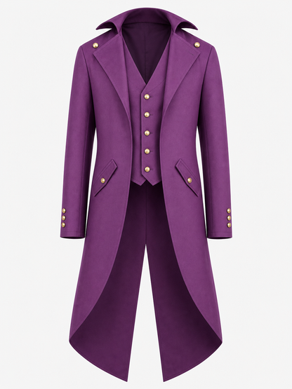Purple carnival tailcoat with gold buttons