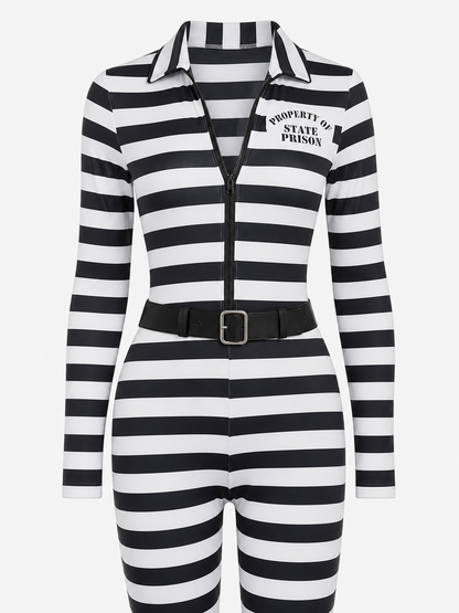 Striped carnival jumpsuit with number print