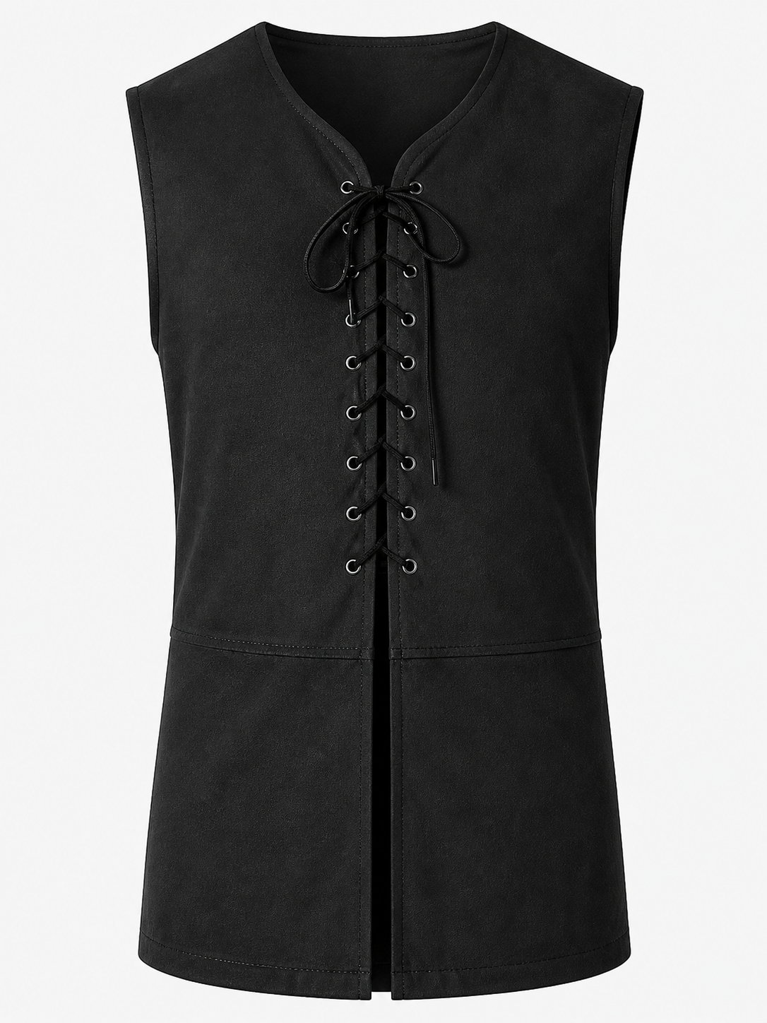 Black Long Lace-Up Vest with V-Neck