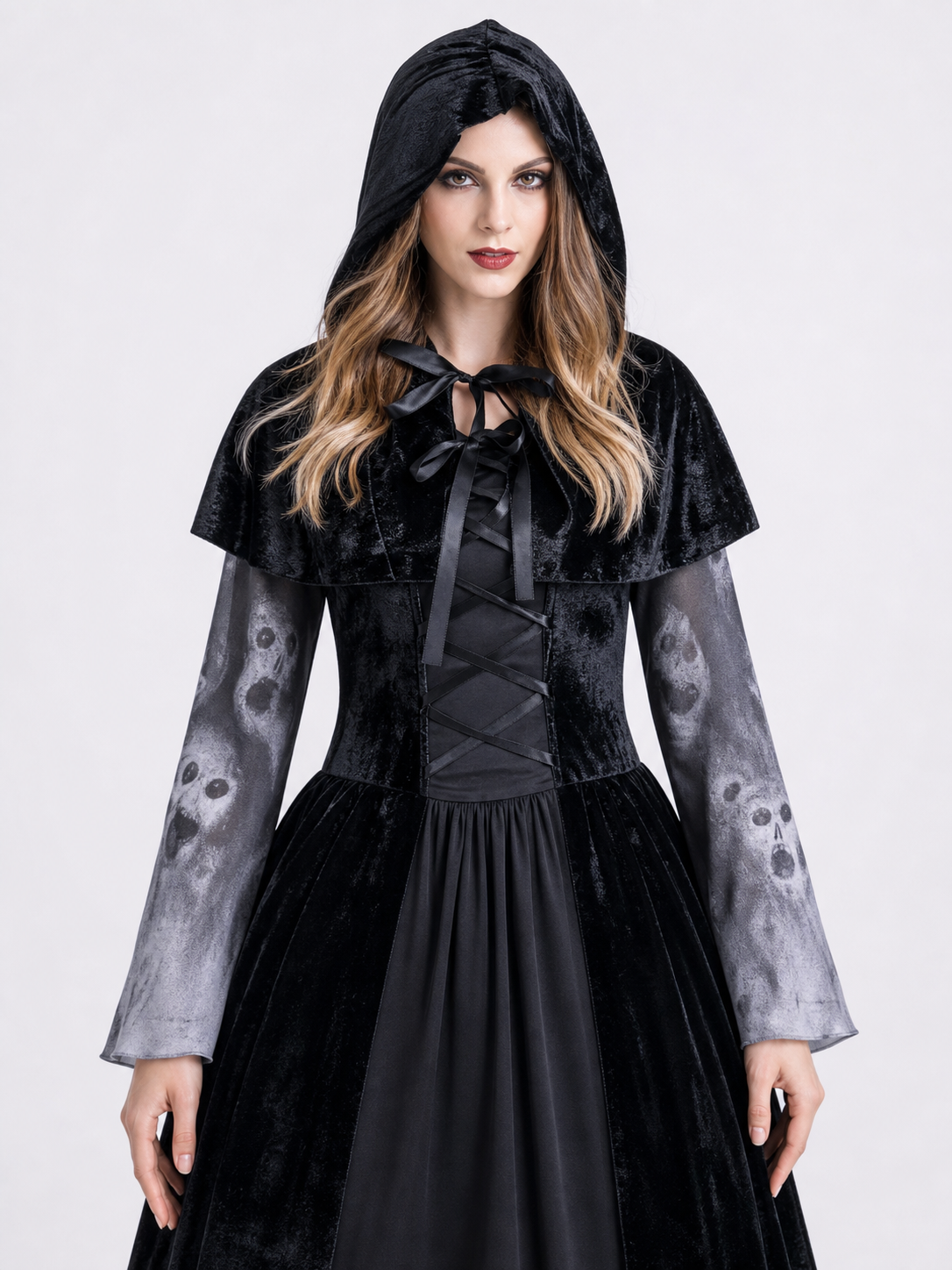 Halloween hooded skull print dress costume