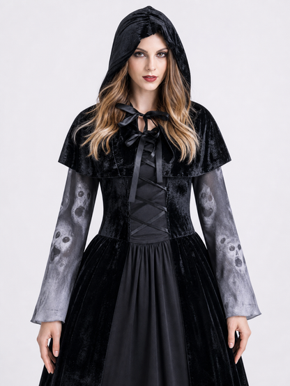 Halloween hooded skull print dress costume